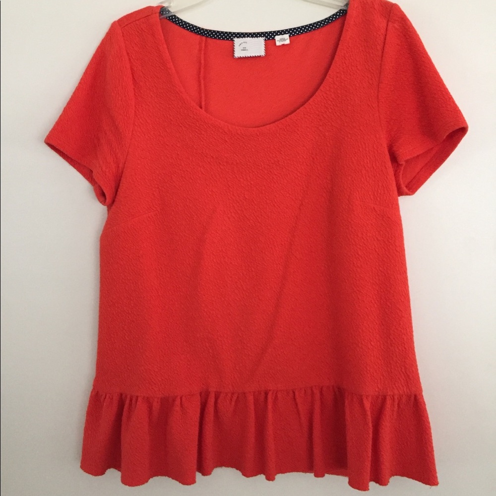 Anthropologie Orange Ruffle Top